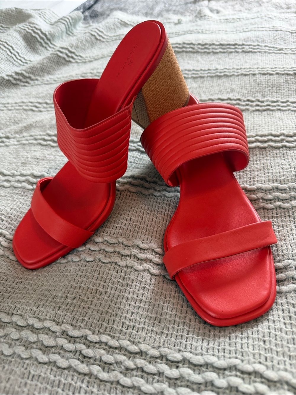 Caslon Red Ribbed Double-Band Slide Heels
